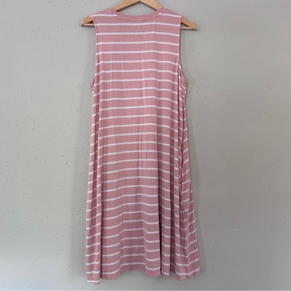 🦋 Time and Tru Pink and White Striped Sleeveless Dress Stretch Summer Casual - Picture 5 of 5